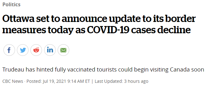 加拿大宣布9月起对全球旅客重开国门！接种中国疫苗或可豁免入境！