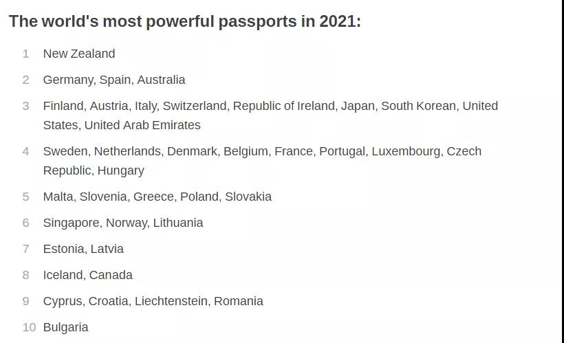2021全球护照排行最新出炉！澳洲护照实力强大，全球第2！