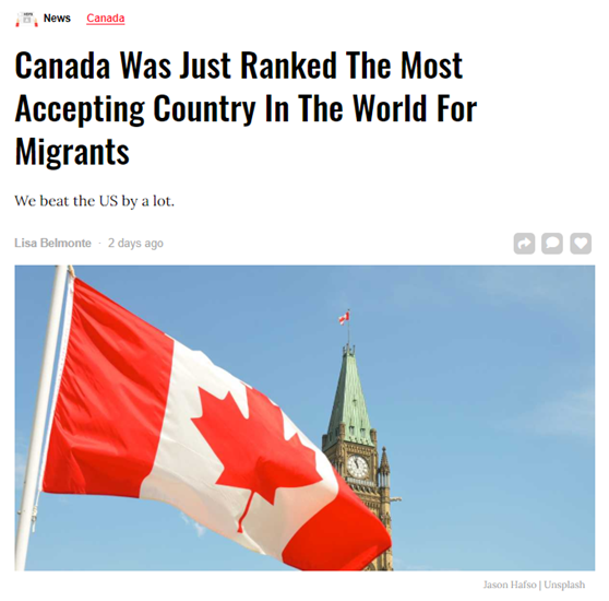 加拿大公民对移民接受度最高！反歧视政策全球第一！